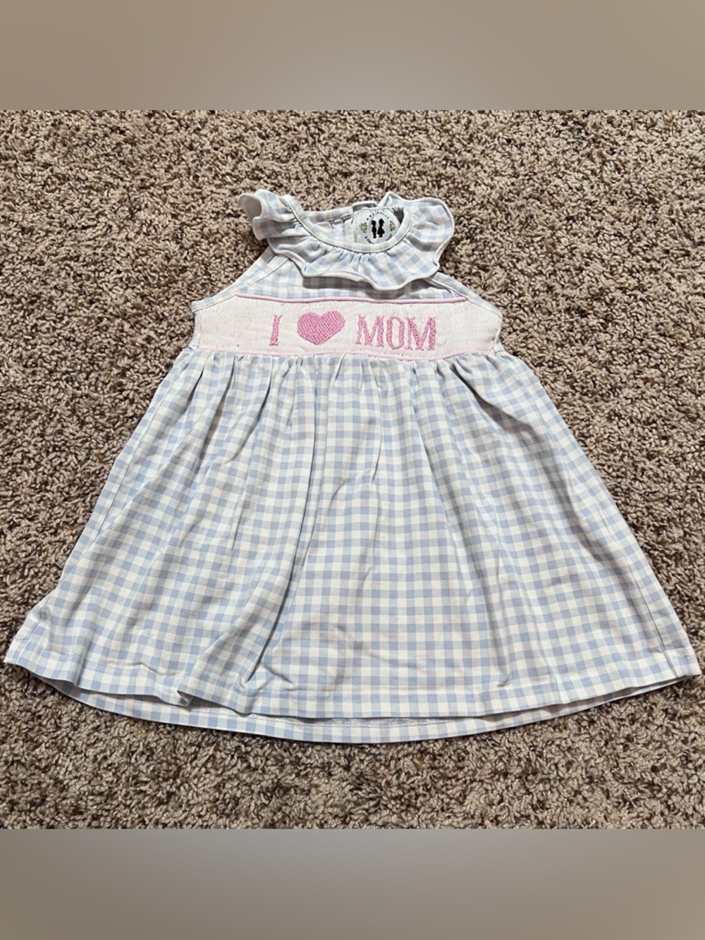 Awe Smocks Girls Blue Gingham 'I ♥ Mom' Smocked Dress Size 18 Months